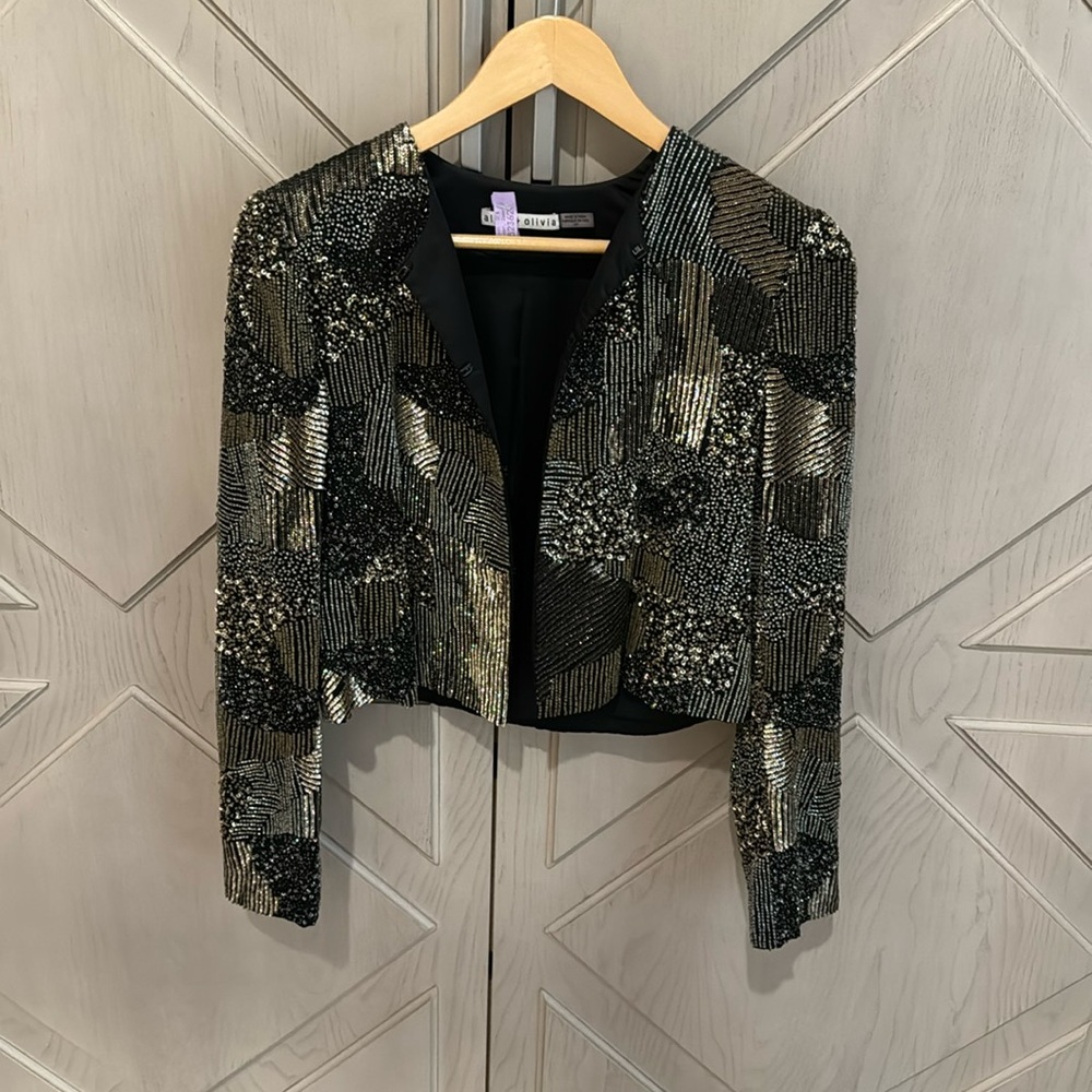 Alice Olivia CROPPED beaded jacket Small